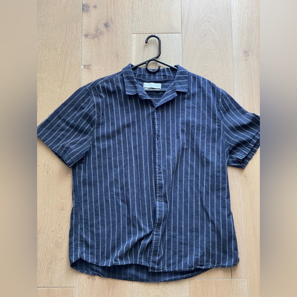 Navy Dark Blue White Striped Button Down Shirt Cotton On XXL